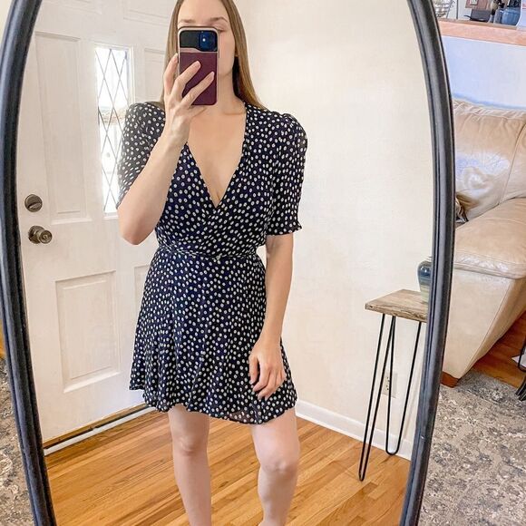 Reformation Lucky Wrap Dress Navy Blue Daisy L - Picture 1 of 8